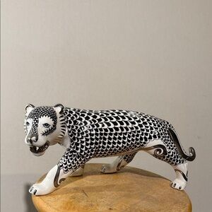 Black and White Ceramic Panther Figurine